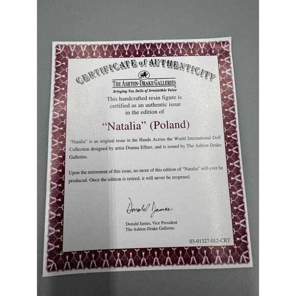 Hands Across the World Doll NATALIA Poland Doll Red Dress Small 6” W/ Bear - Picture 12 of 13